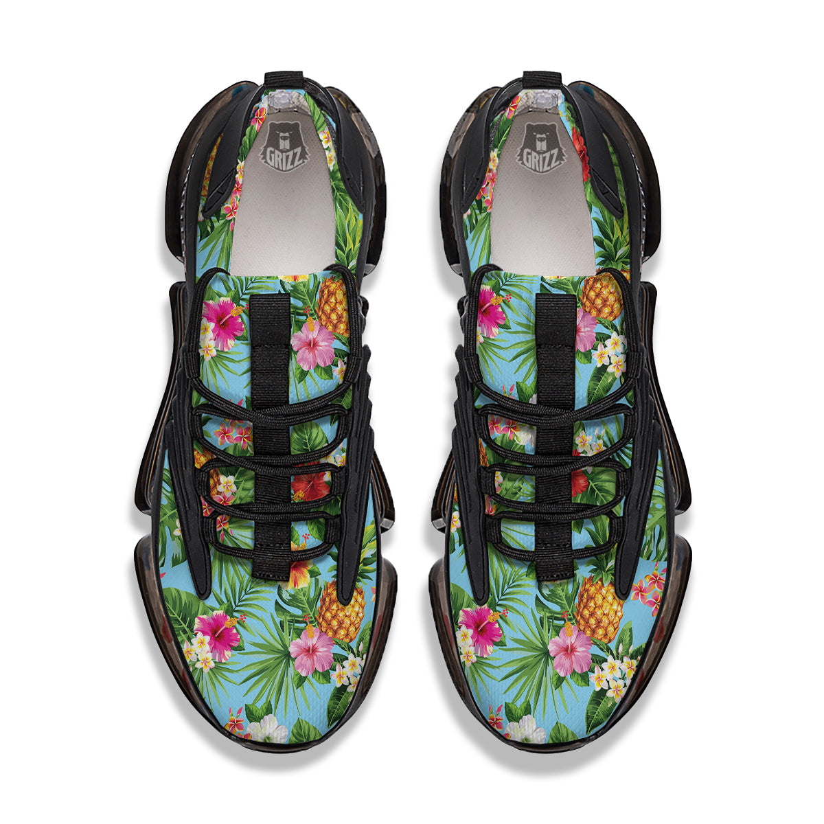 Pineapple Hawaii Tropical Print Pattern Black Gym Shoes-grizzshop