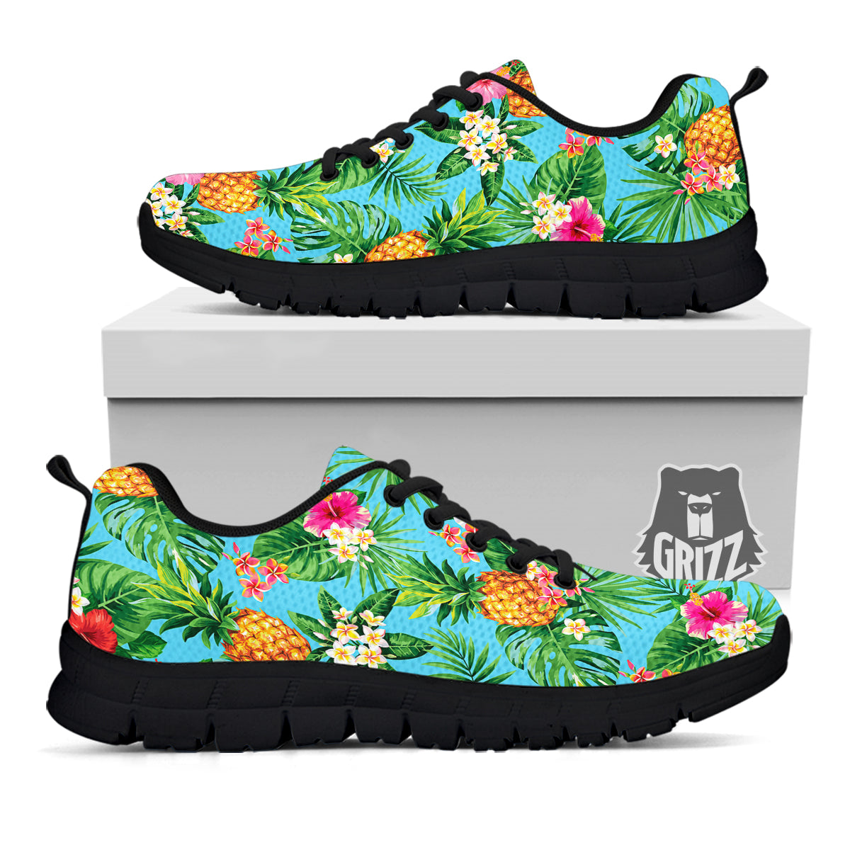 Pineapple Hawaii Tropical Print Pattern Black Sneaker-grizzshop