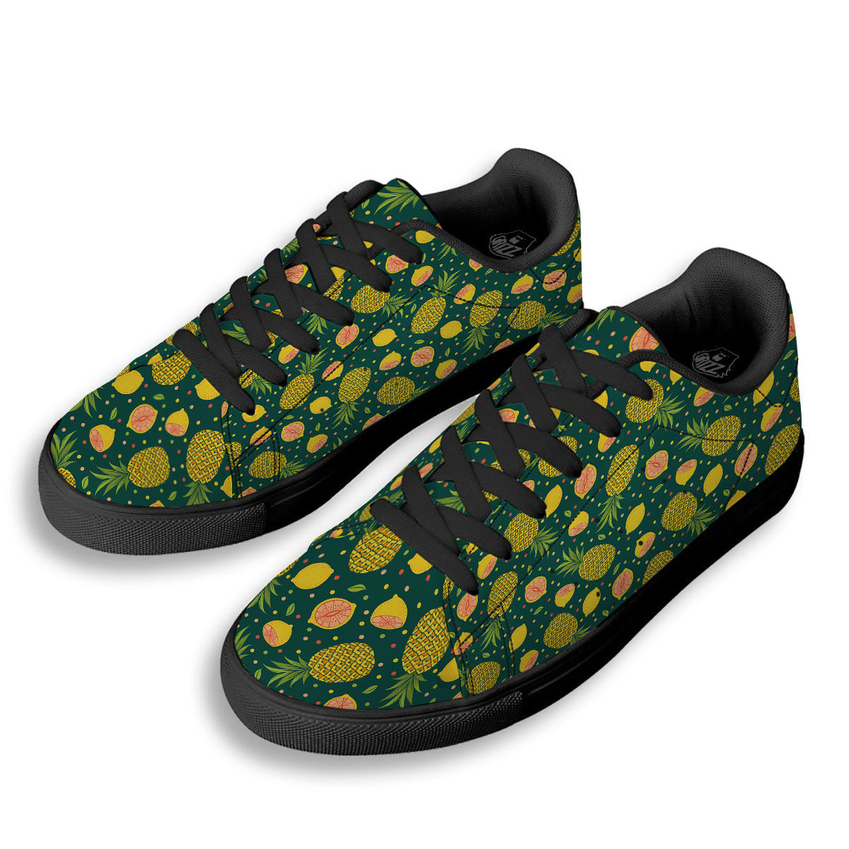 Pineapple Hawaiian Lime Print Pattern Black Low Top Sneakers-grizzshop