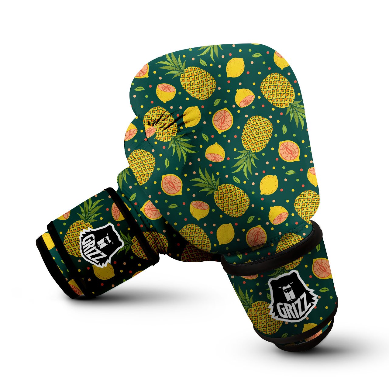 Pineapple Hawaiian Lime Print Pattern Boxing Gloves-grizzshop