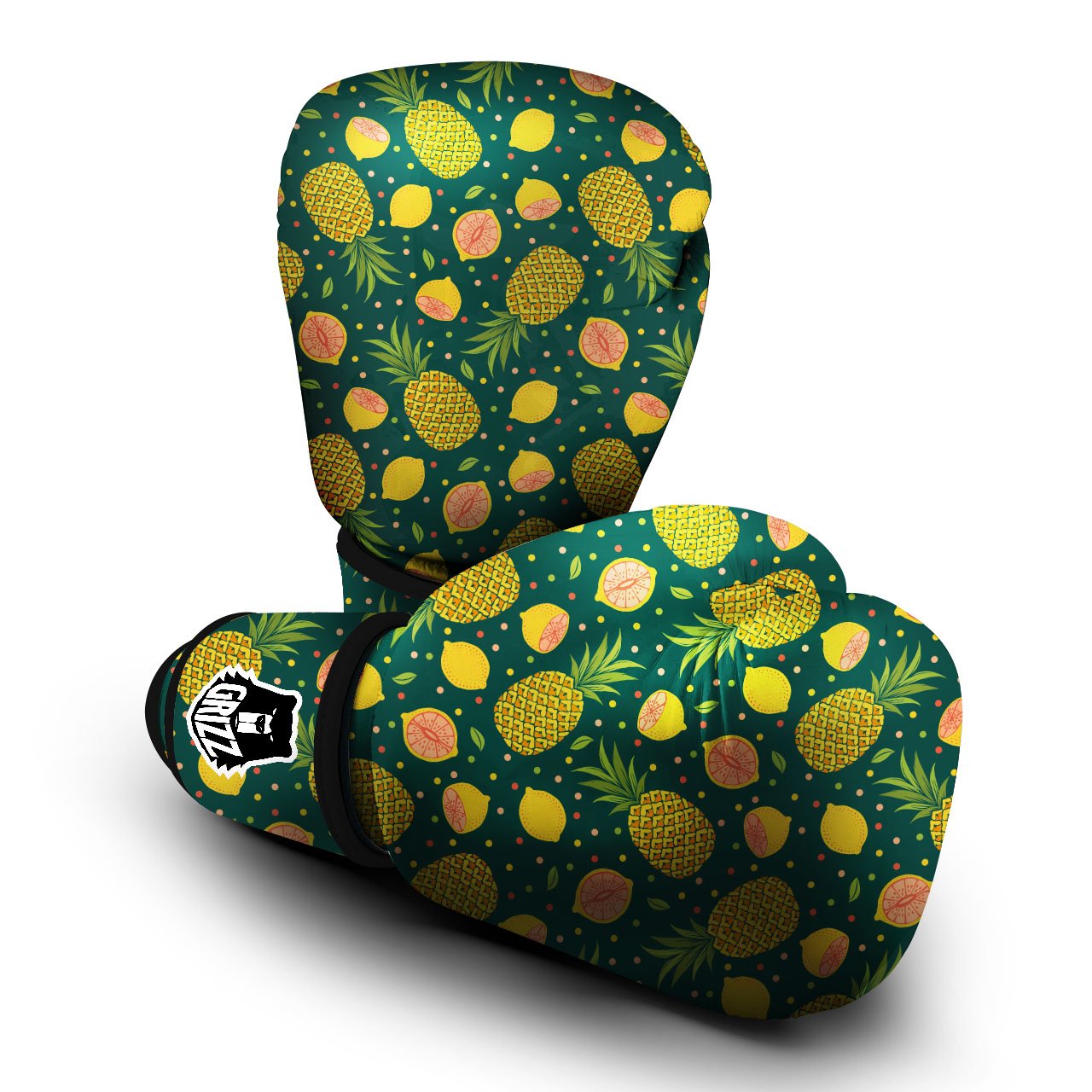 Pineapple Hawaiian Lime Print Pattern Boxing Gloves-grizzshop