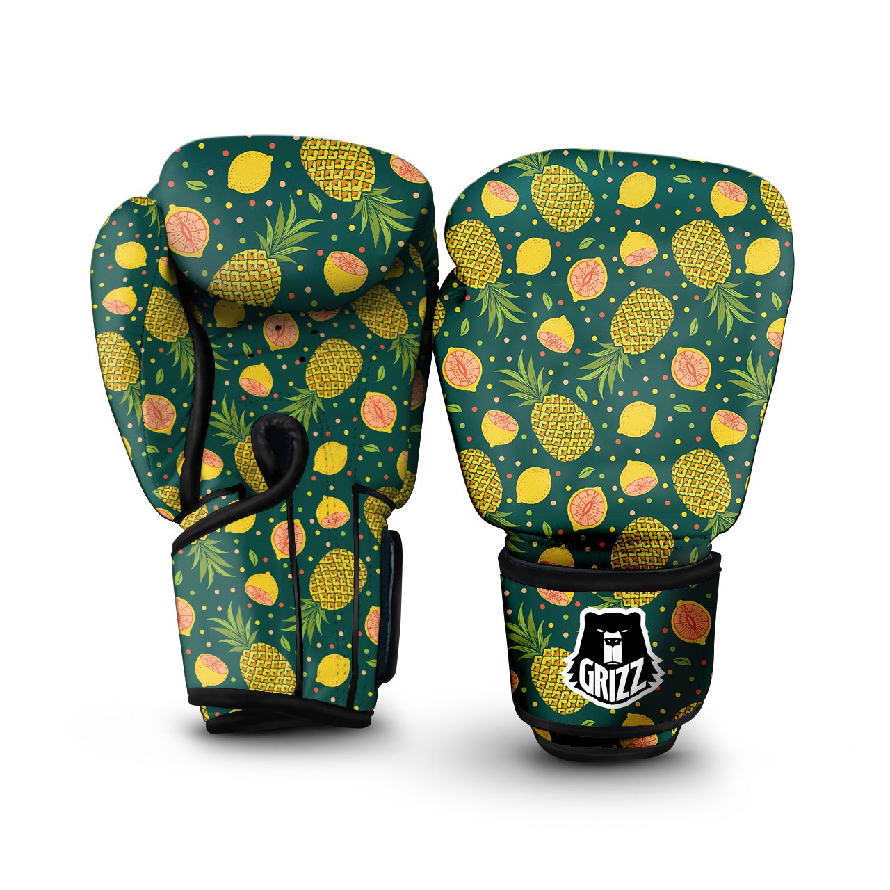 Pineapple Hawaiian Lime Print Pattern Boxing Gloves-grizzshop