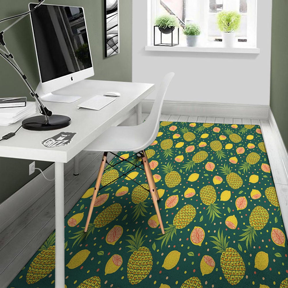 Pineapple Hawaiian Lime Print Pattern Floor Mat-grizzshop