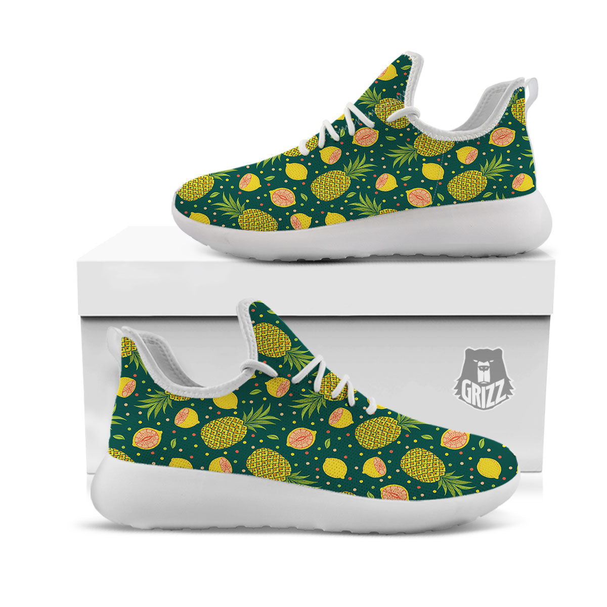 Pineapple Hawaiian Lime Print Pattern White Athletic Shoes-grizzshop