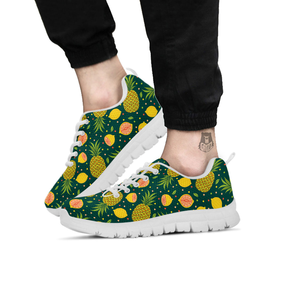 Pineapple Hawaiian Lime Print Pattern White Sneaker-grizzshop
