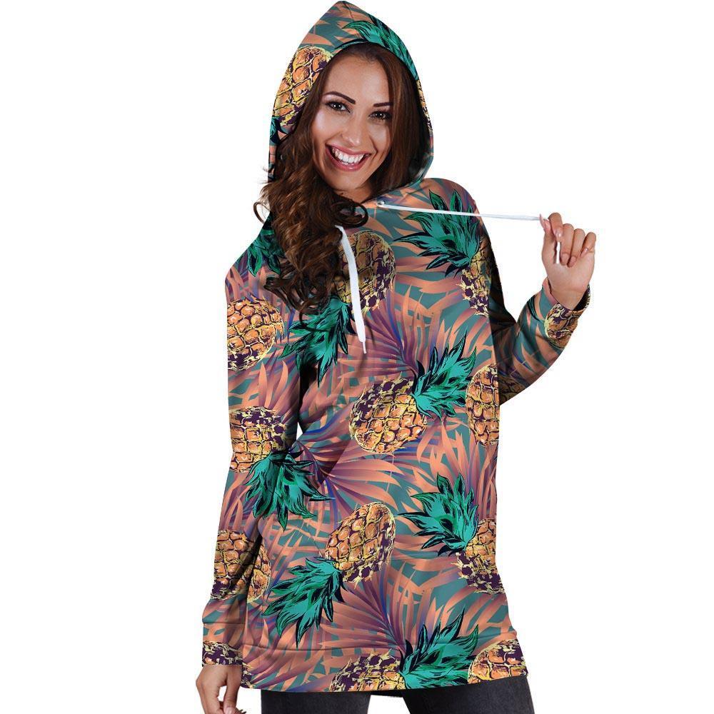 Pineapple Hawaiian Print Hoodie Dress-grizzshop