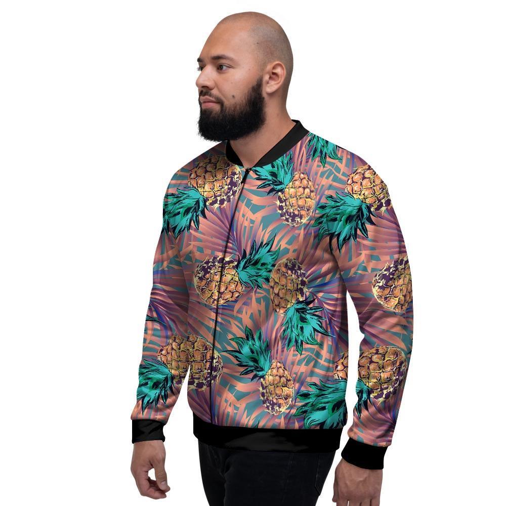 Pineapple Hawaiian Print Men's Bomber Jacket-grizzshop