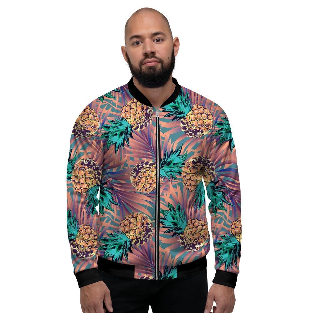 Pineapple Hawaiian Print Men's Bomber Jacket-grizzshop