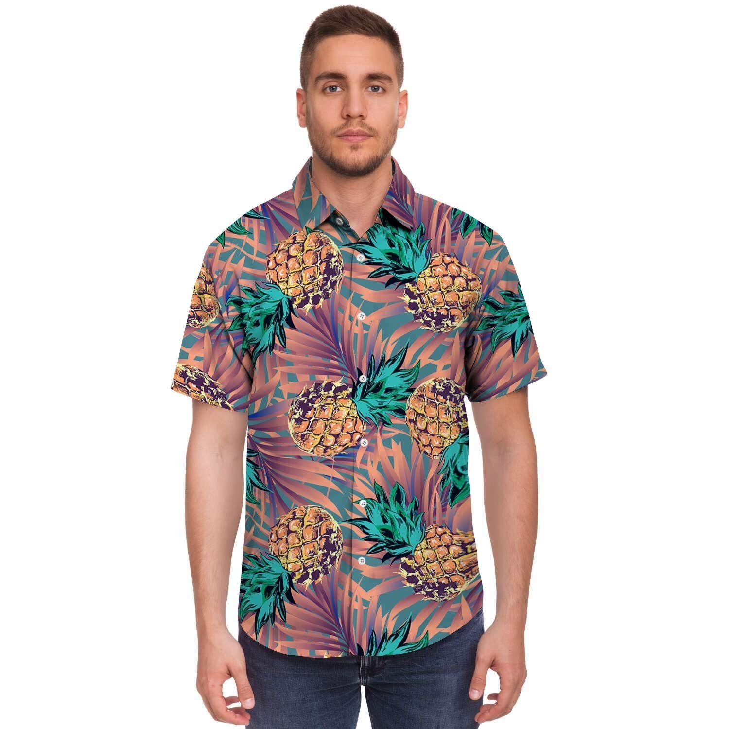 Pineapple Hawaiian Print Men's Short Sleeve Shirt-grizzshop