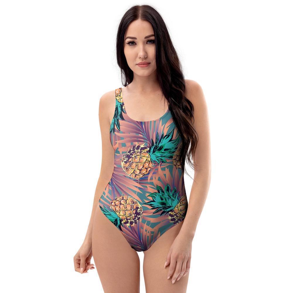 Pineapple Hawaiian Print One Piece Swimsuite-grizzshop