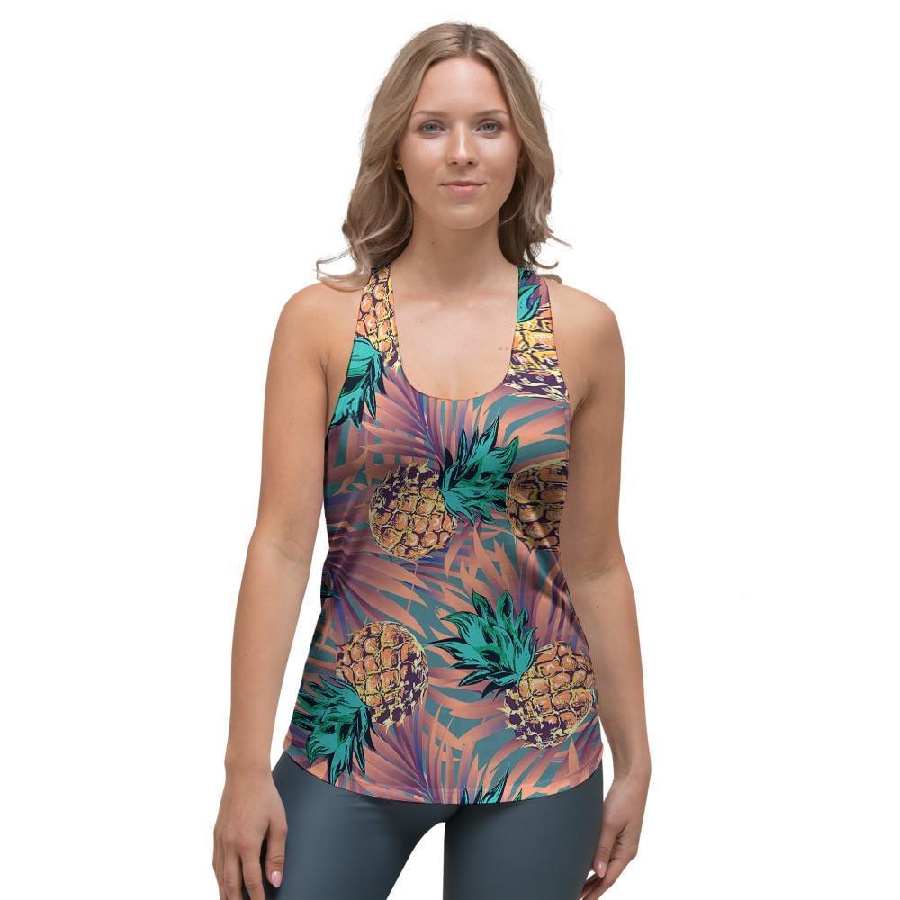 Pineapple Hawaiian Print Women's Racerback Tank Top-grizzshop