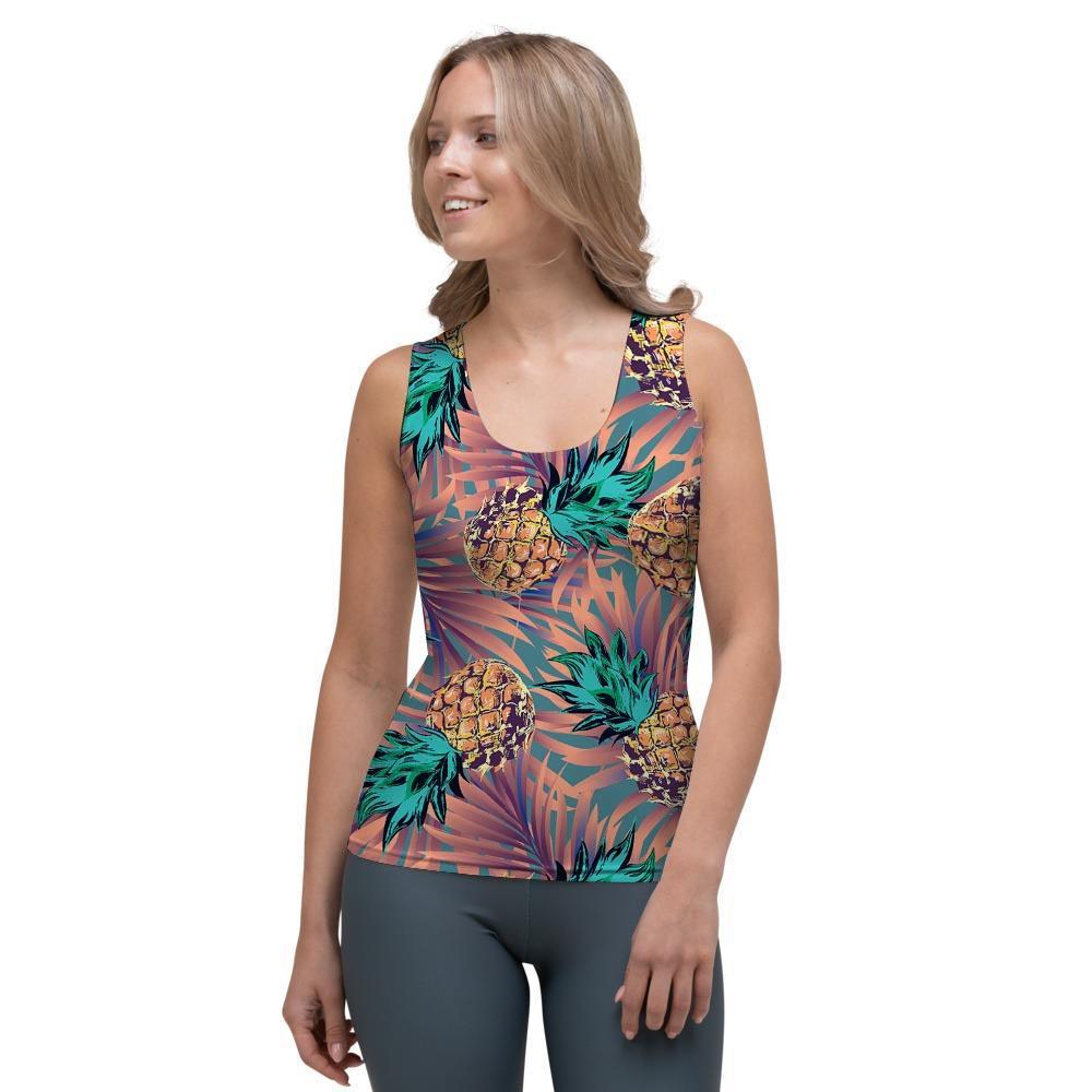 Pineapple Hawaiian Print Women's Tank Top-grizzshop