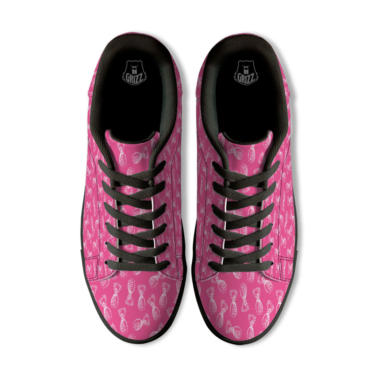 Pineapple Hot Pink Print Pattern Black Low Top Sneakers-grizzshop