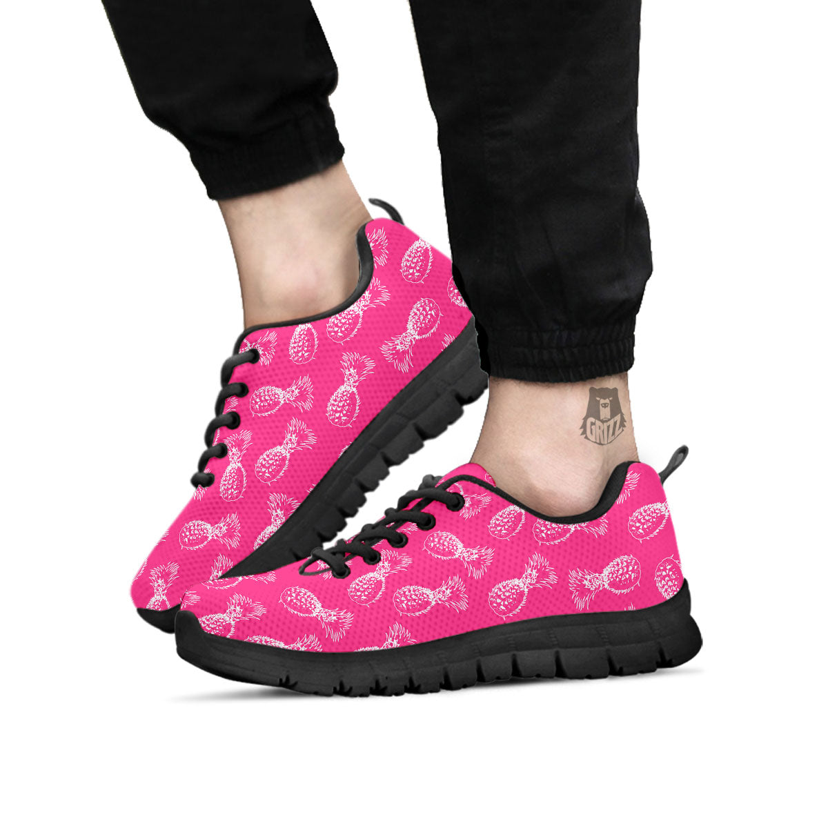 Pineapple Hot Pink Print Pattern Black Sneaker-grizzshop