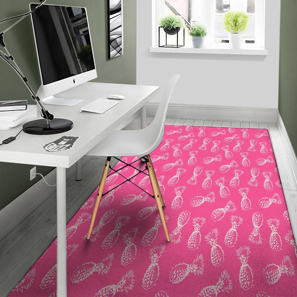 Pineapple Hot Pink Print Pattern Floor Mat-grizzshop