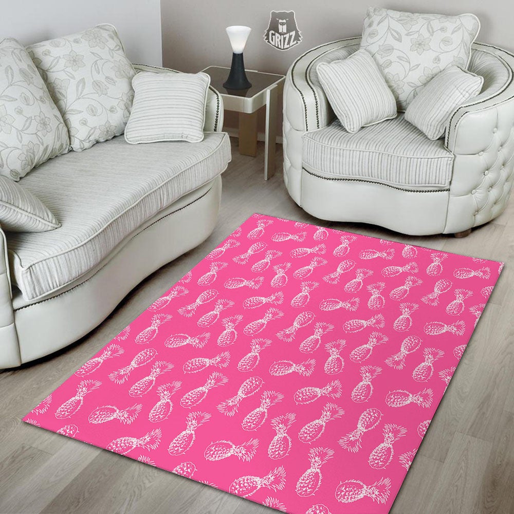 Pineapple Hot Pink Print Pattern Floor Mat-grizzshop