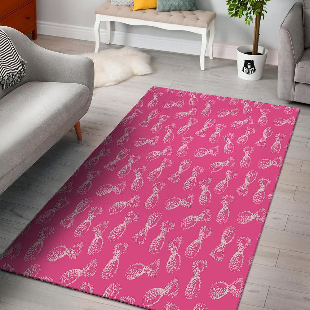 Pineapple Hot Pink Print Pattern Floor Mat-grizzshop