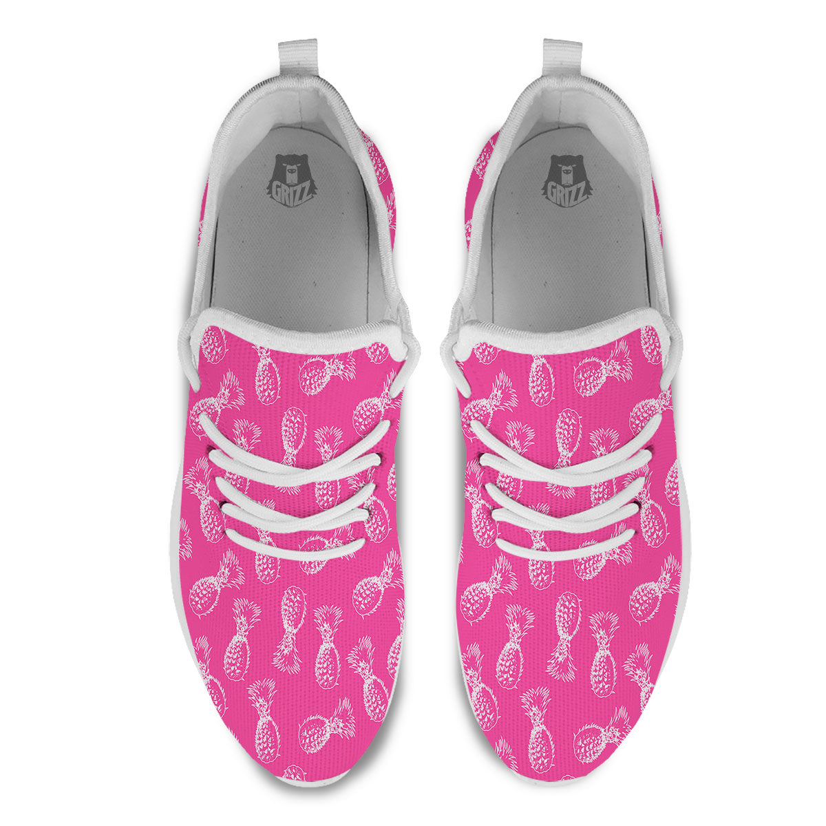 Pineapple Hot Pink Print Pattern White Athletic Shoes-grizzshop