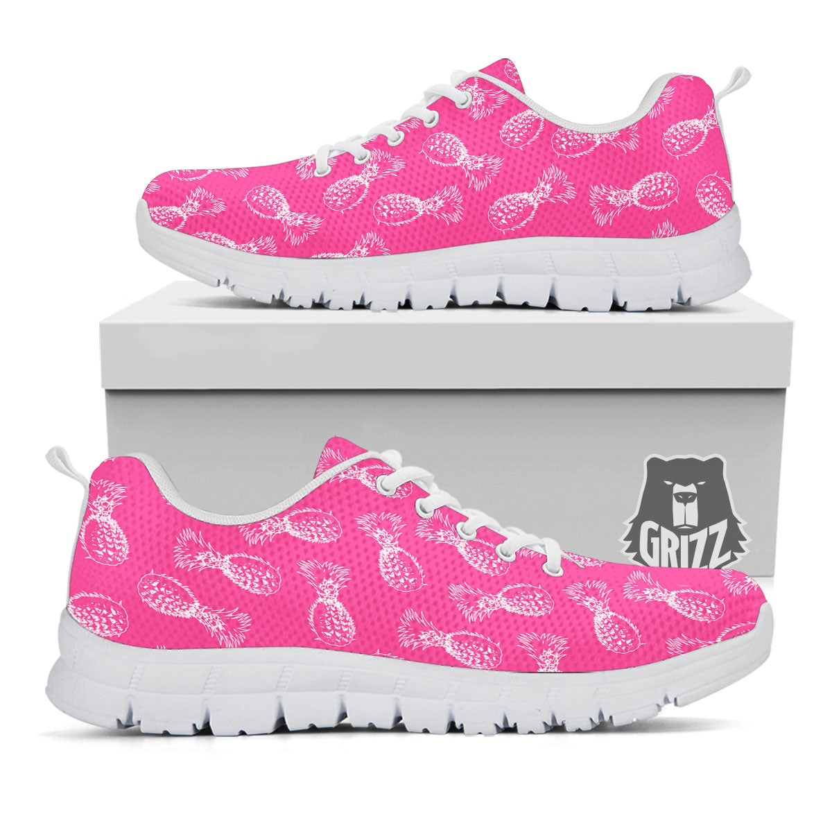 Pineapple Hot Pink Print Pattern White Sneaker-grizzshop