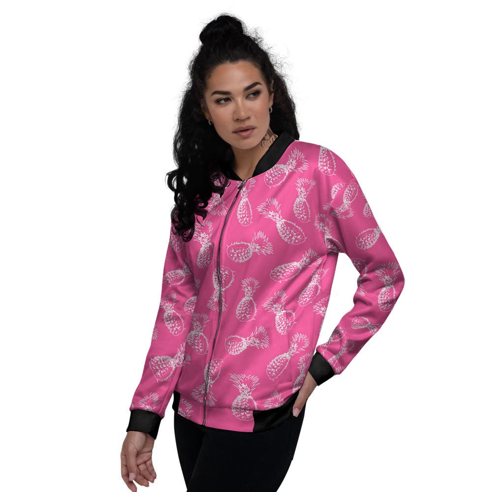 Pineapple Hot Pink Print Pattern Women's Bomber Jacket-grizzshop