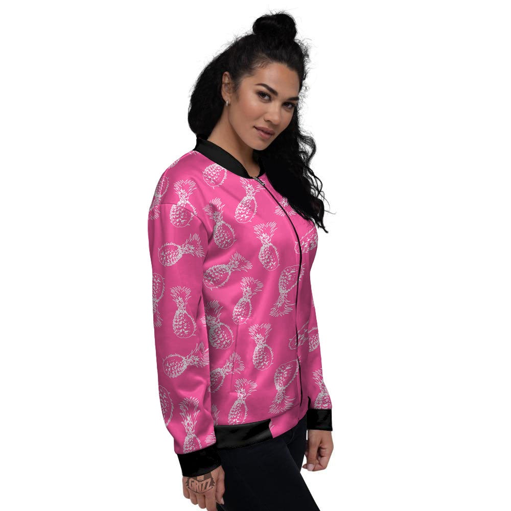 Pineapple Hot Pink Print Pattern Women's Bomber Jacket-grizzshop