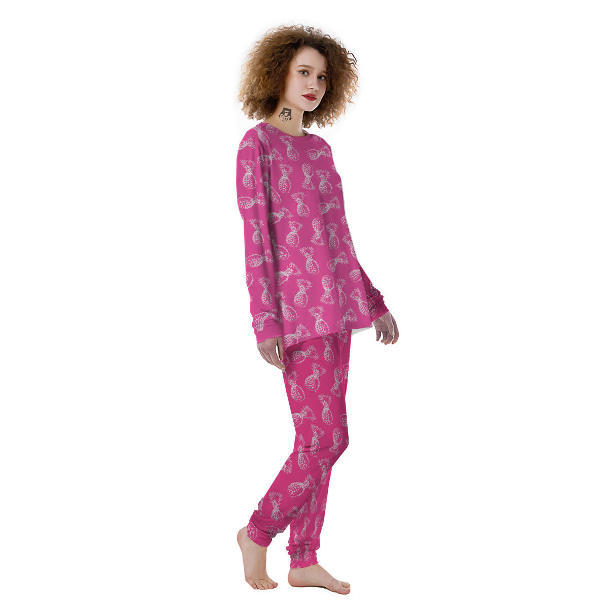 Pineapple Hot Pink Print Pattern Women's Pajamas-grizzshop