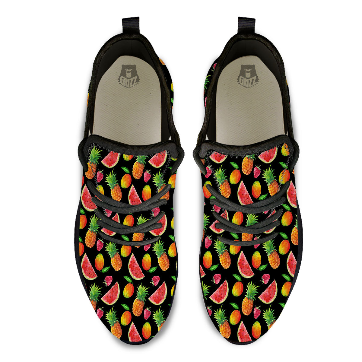 Pineapple Mix Fruit Print Pattern Black Athletic Shoes-grizzshop