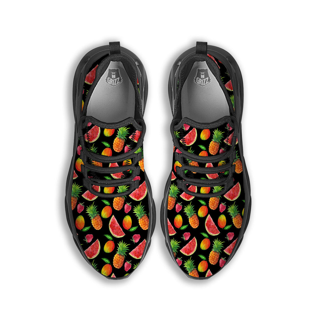 Pineapple Mix Fruit Print Pattern Black Running Shoes-grizzshop