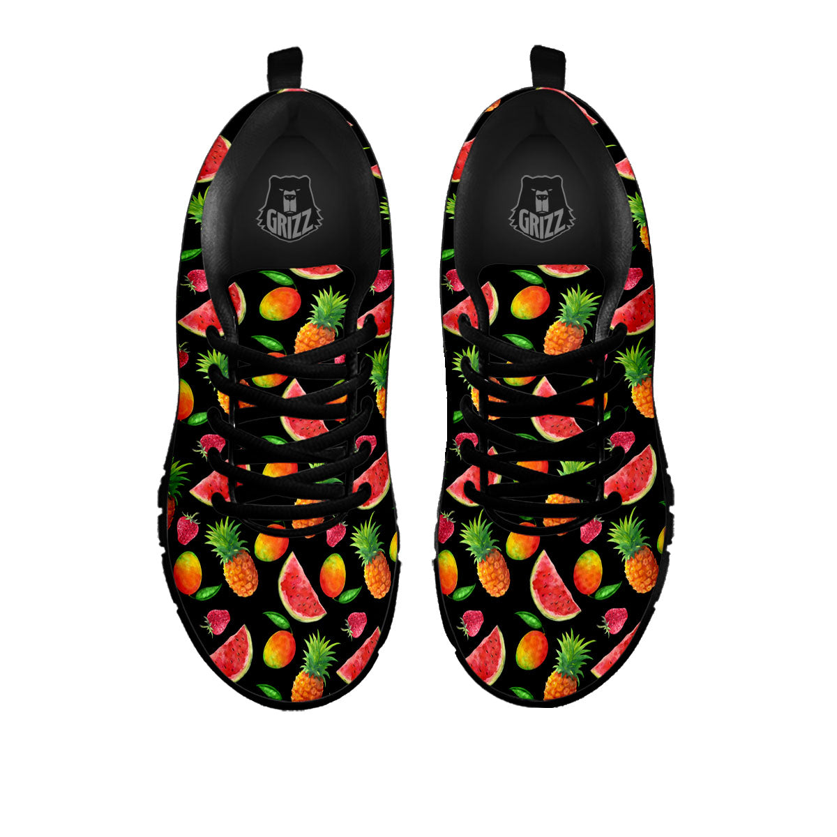 Pineapple Mix Fruit Print Pattern Black Sneaker-grizzshop
