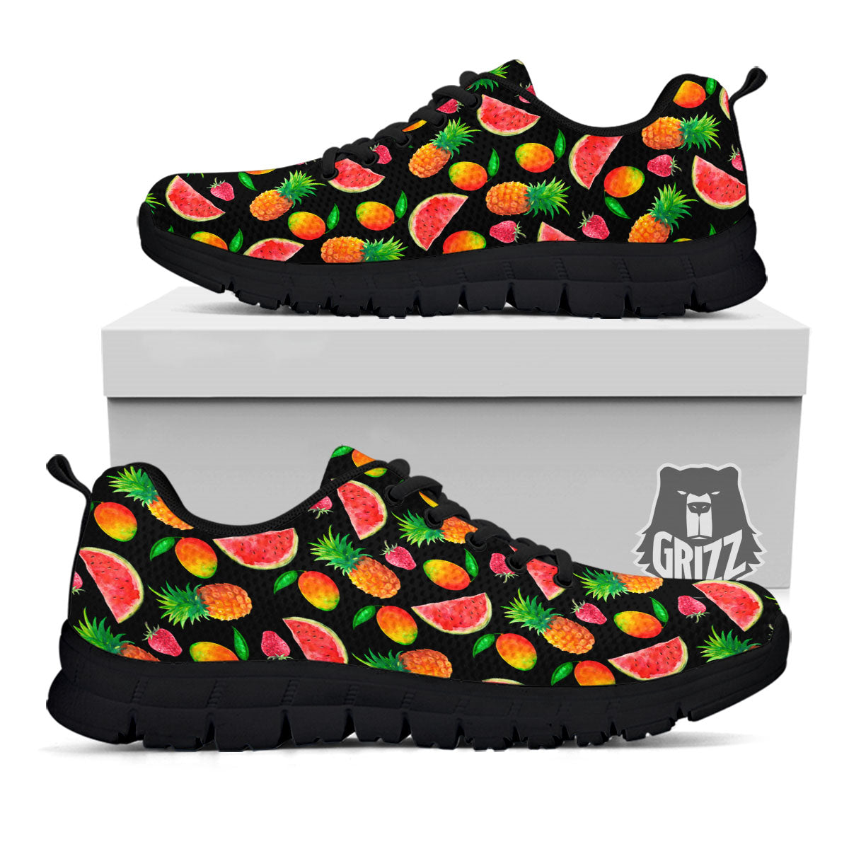 Pineapple Mix Fruit Print Pattern Black Sneaker-grizzshop