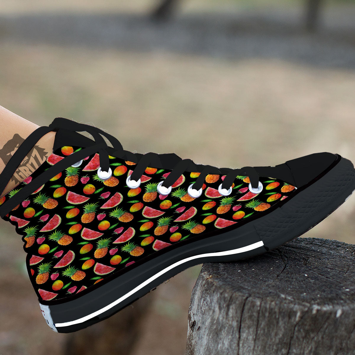 Pineapple Mix Fruit Print Pattern High Top Shoes-grizzshop
