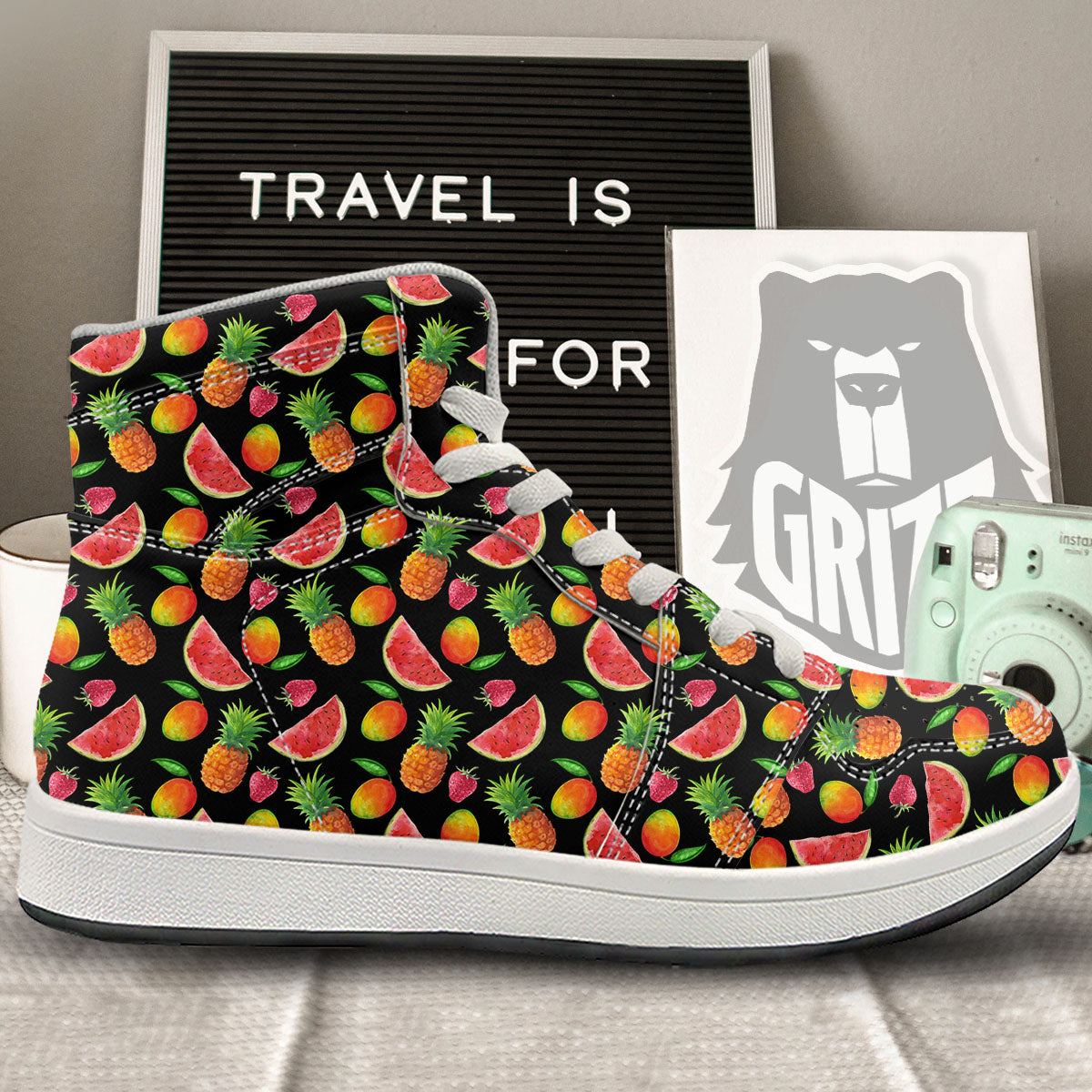 Pineapple Mix Fruit Print Pattern High Top Sneakers-grizzshop