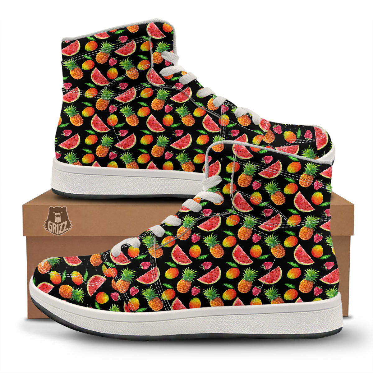 Pineapple Mix Fruit Print Pattern High Top Sneakers-grizzshop
