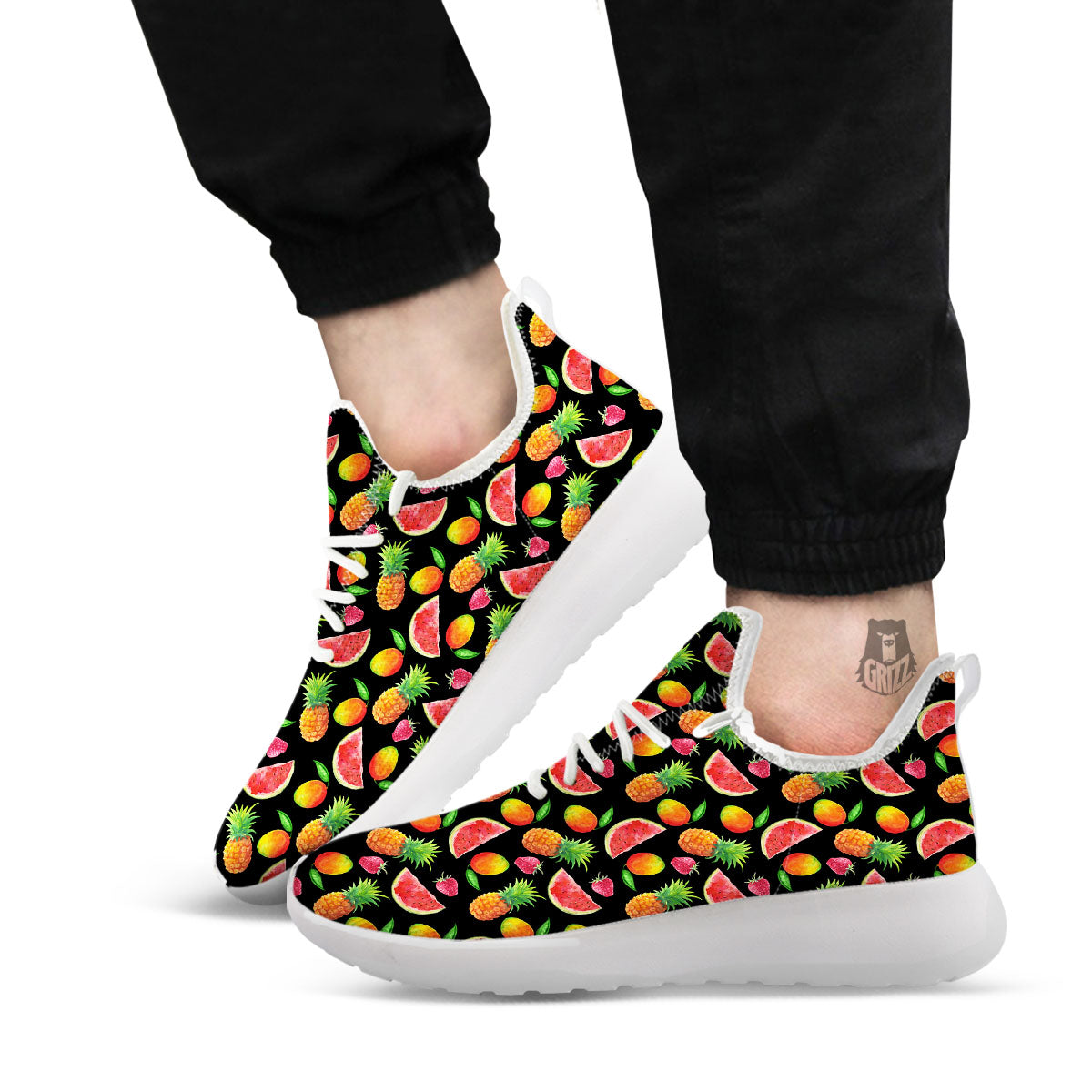 Pineapple Mix Fruit Print Pattern White Athletic Shoes-grizzshop