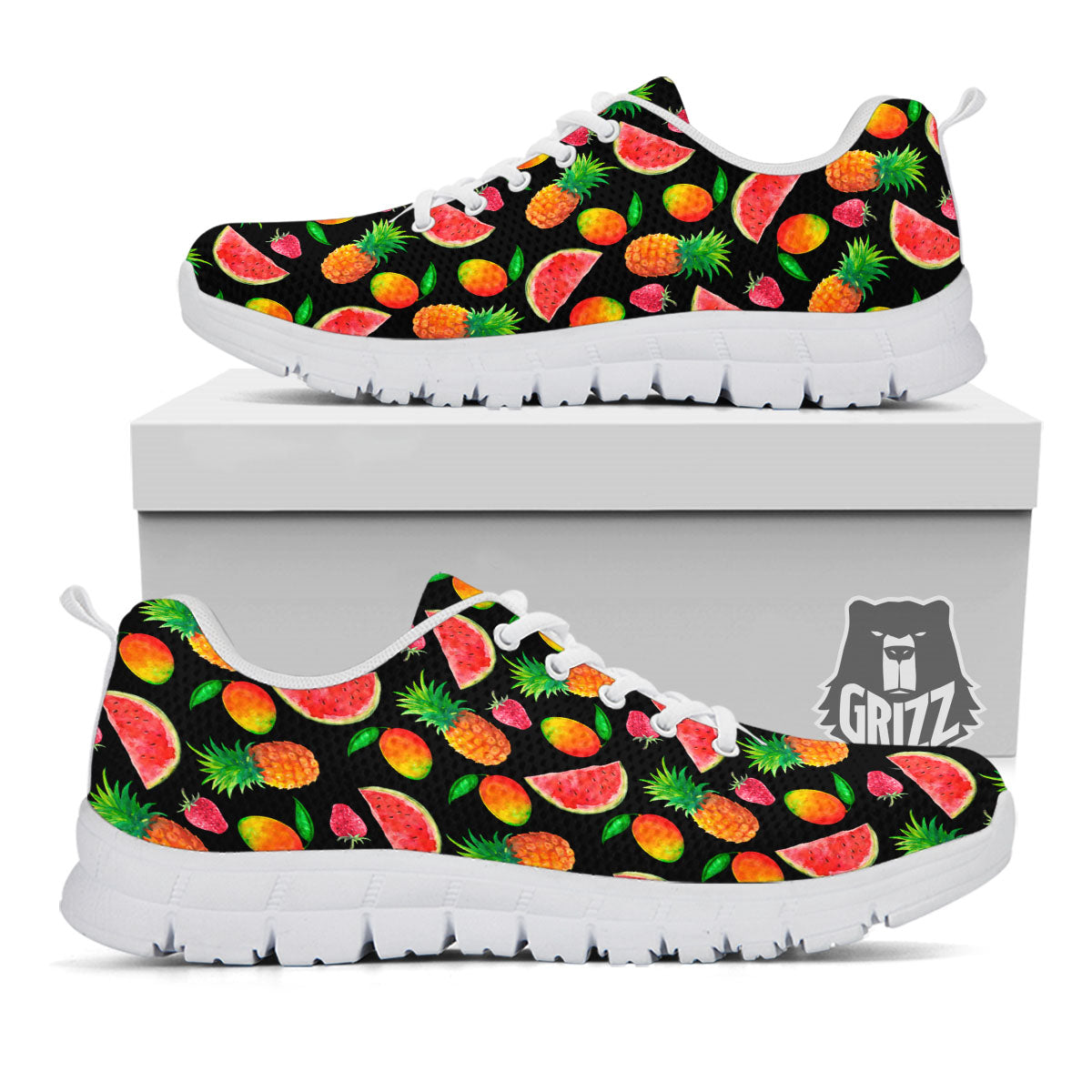 Pineapple Mix Fruit Print Pattern White Sneaker-grizzshop