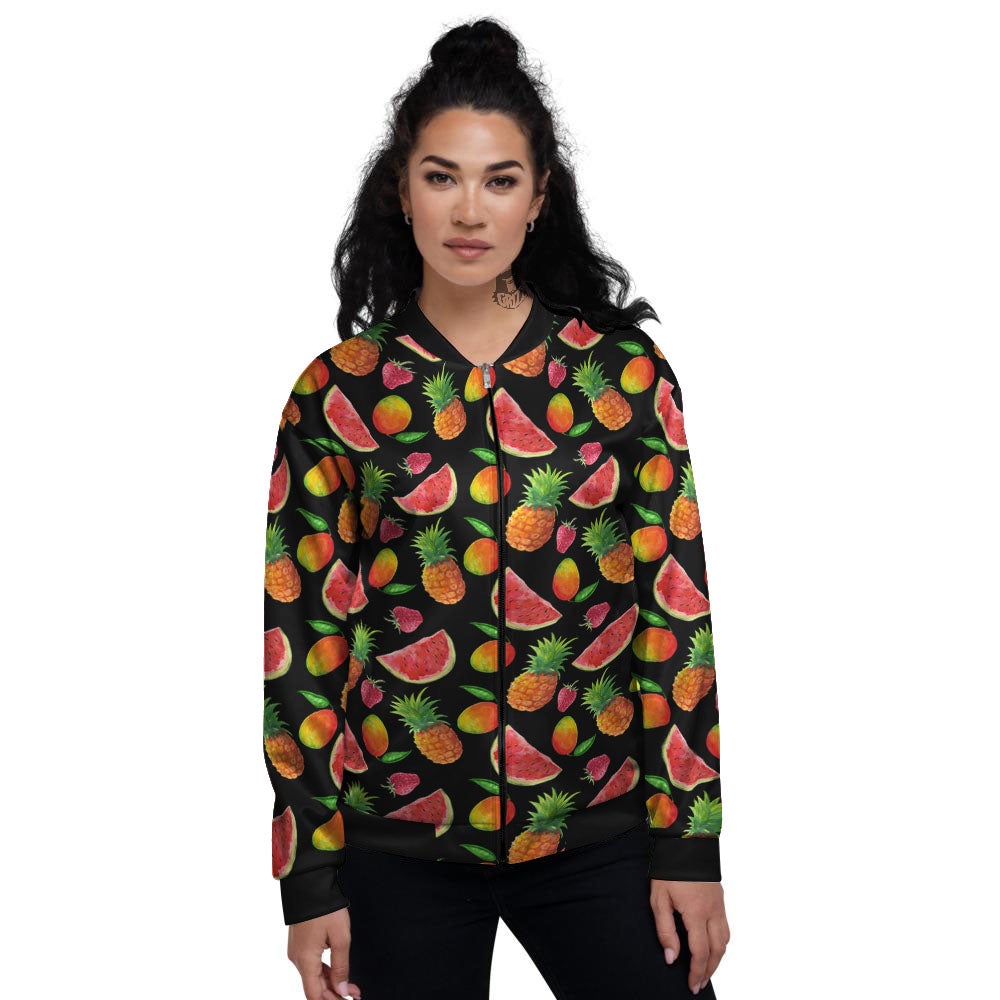 Pineapple Mix Fruit Print Pattern Women's Bomber Jacket-grizzshop