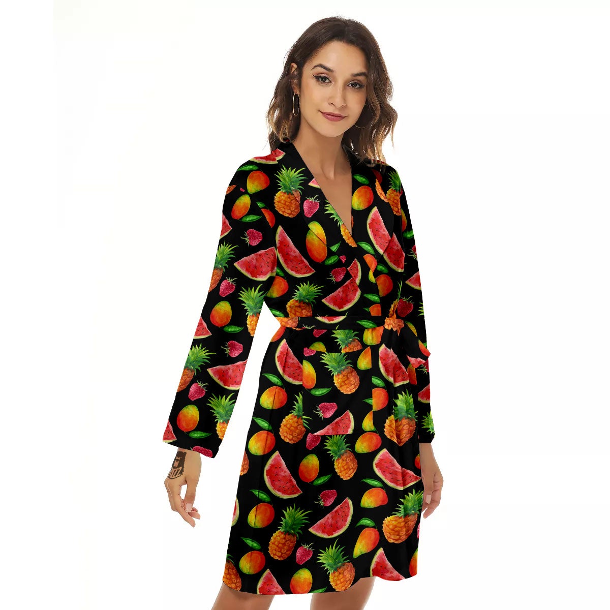 Pineapple Mix Fruit Print Pattern Women's Robe-grizzshop