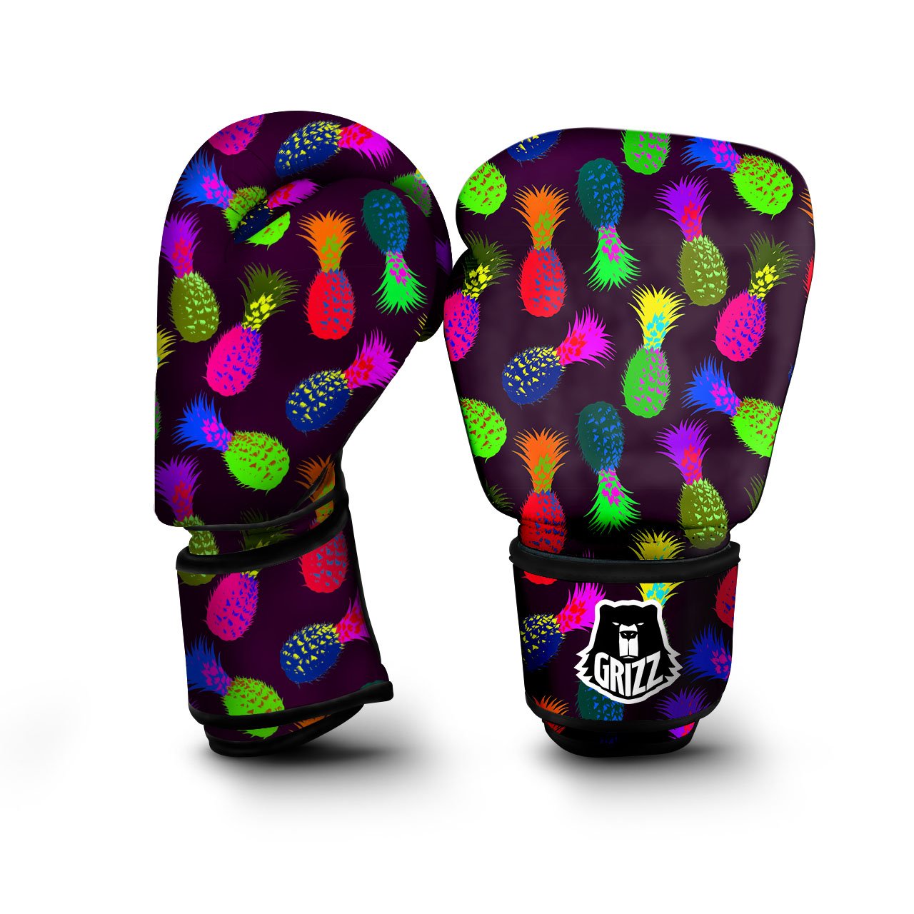 Pineapple Neon Trippy Print Pattern Boxing Gloves-grizzshop
