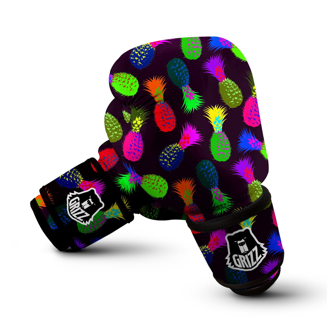 Pineapple Neon Trippy Print Pattern Boxing Gloves-grizzshop