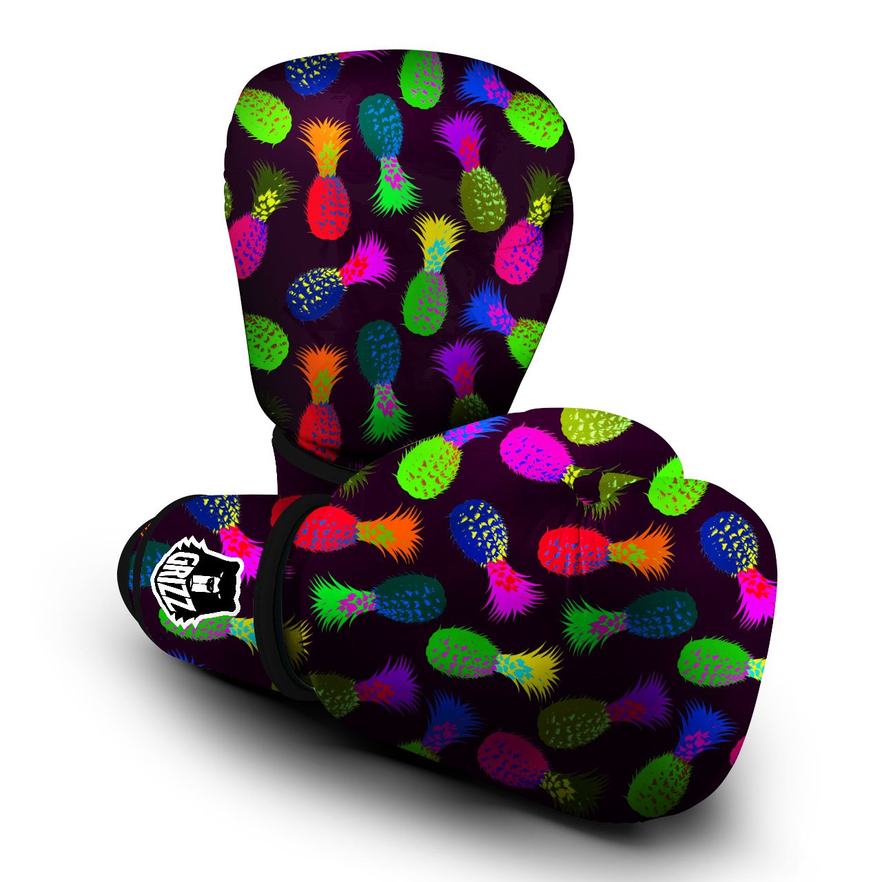 Pineapple Neon Trippy Print Pattern Boxing Gloves-grizzshop