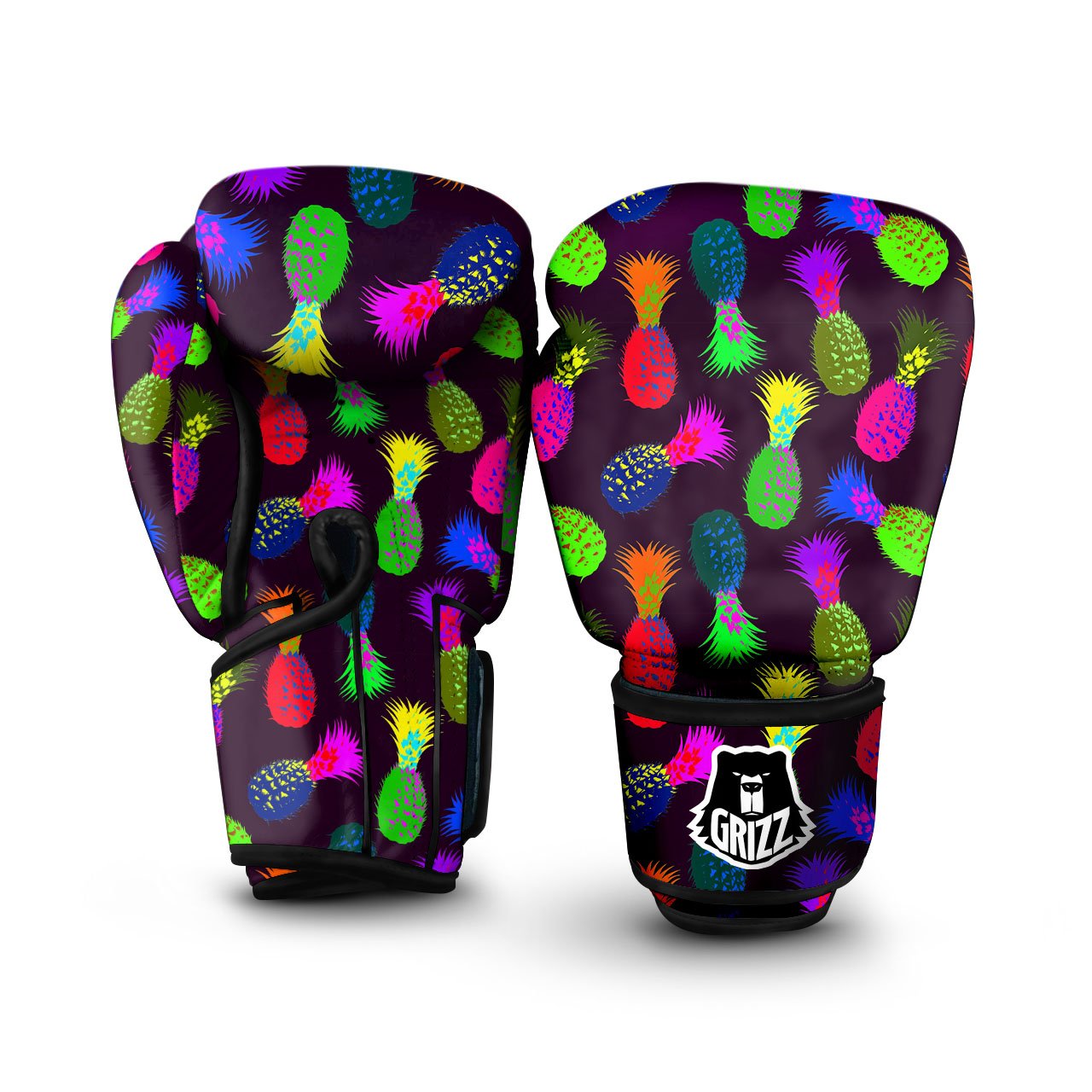 Pineapple Neon Trippy Print Pattern Boxing Gloves-grizzshop