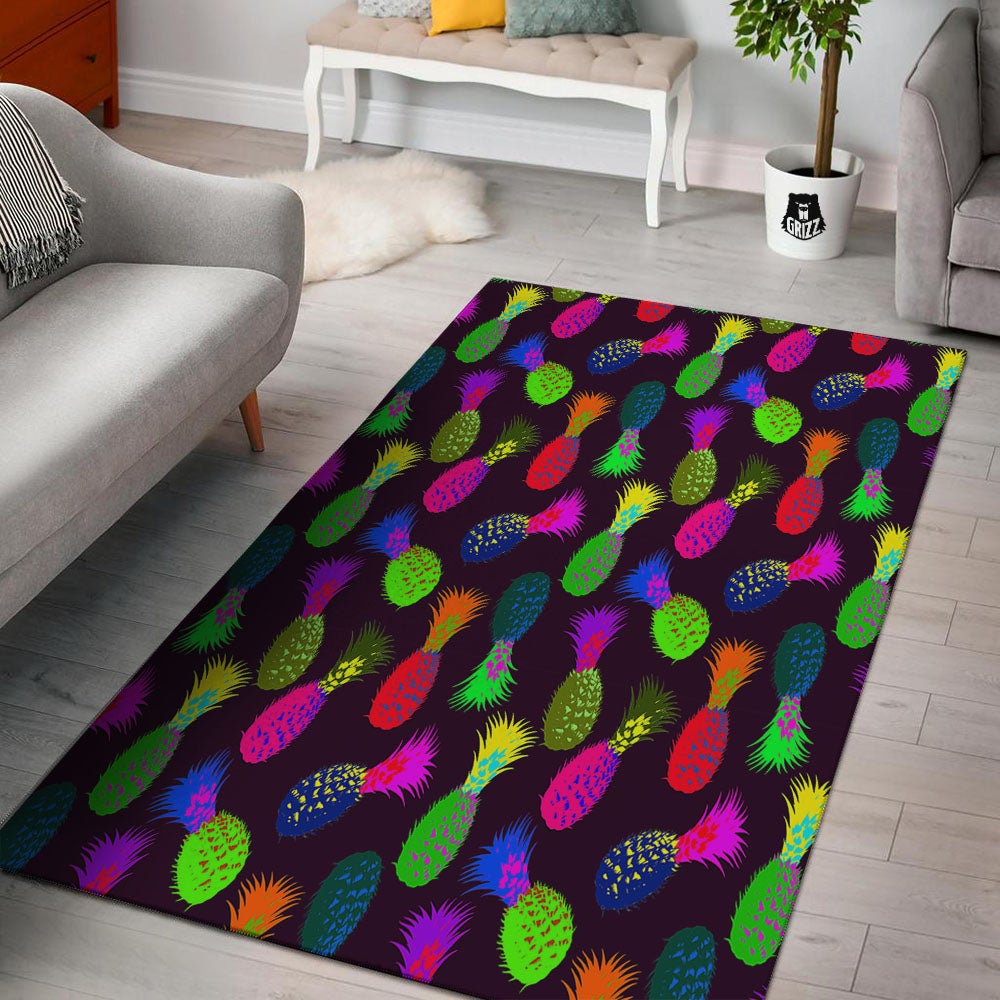 Pineapple Neon Trippy Print Pattern Floor Mat-grizzshop