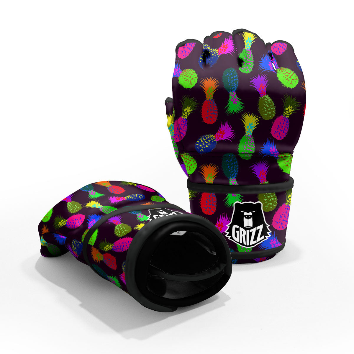 Pineapple Neon Trippy Print Pattern MMA Gloves-grizzshop