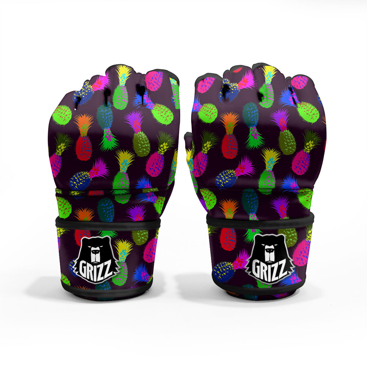 Pineapple Neon Trippy Print Pattern MMA Gloves-grizzshop