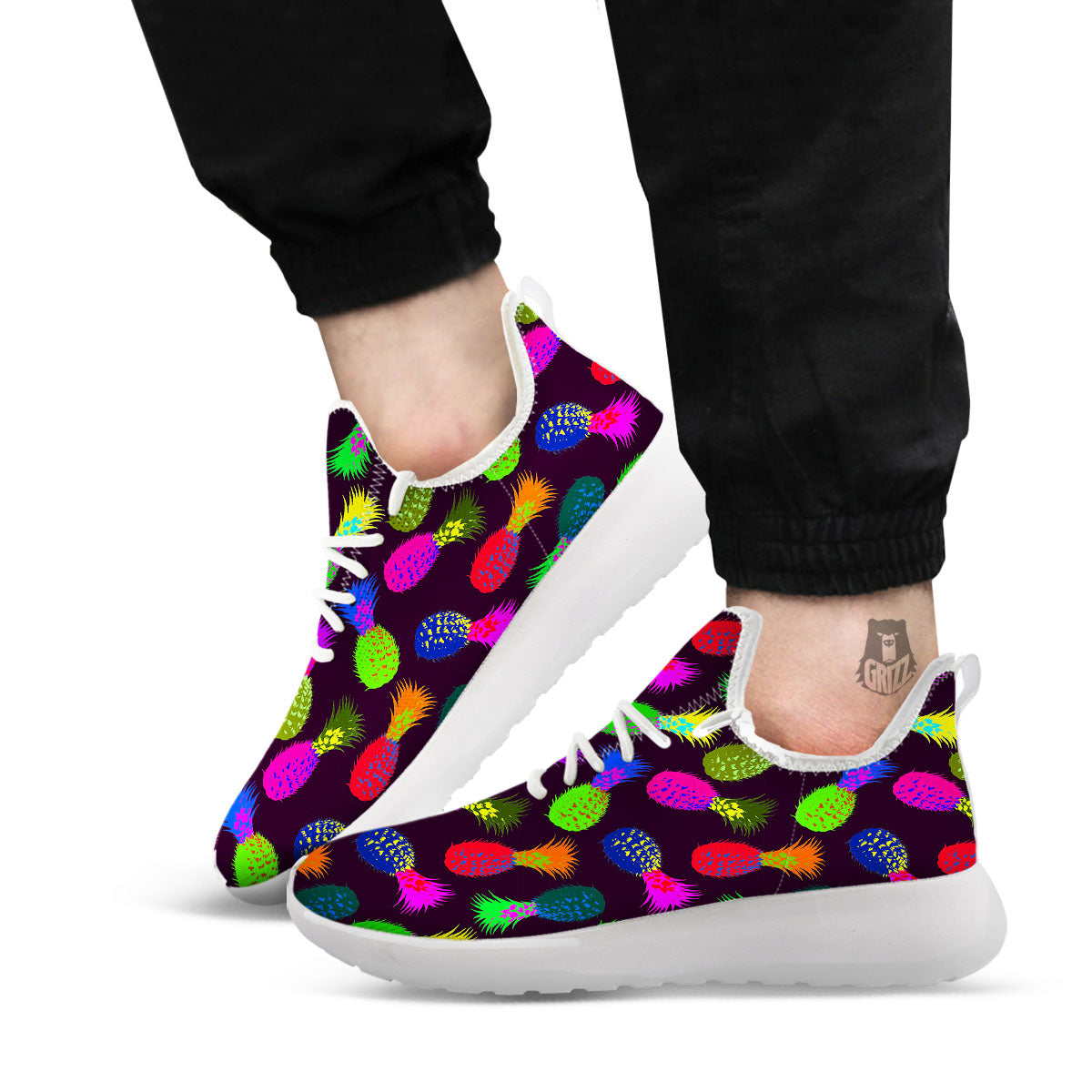 Pineapple Neon Trippy Print Pattern White Athletic Shoes-grizzshop