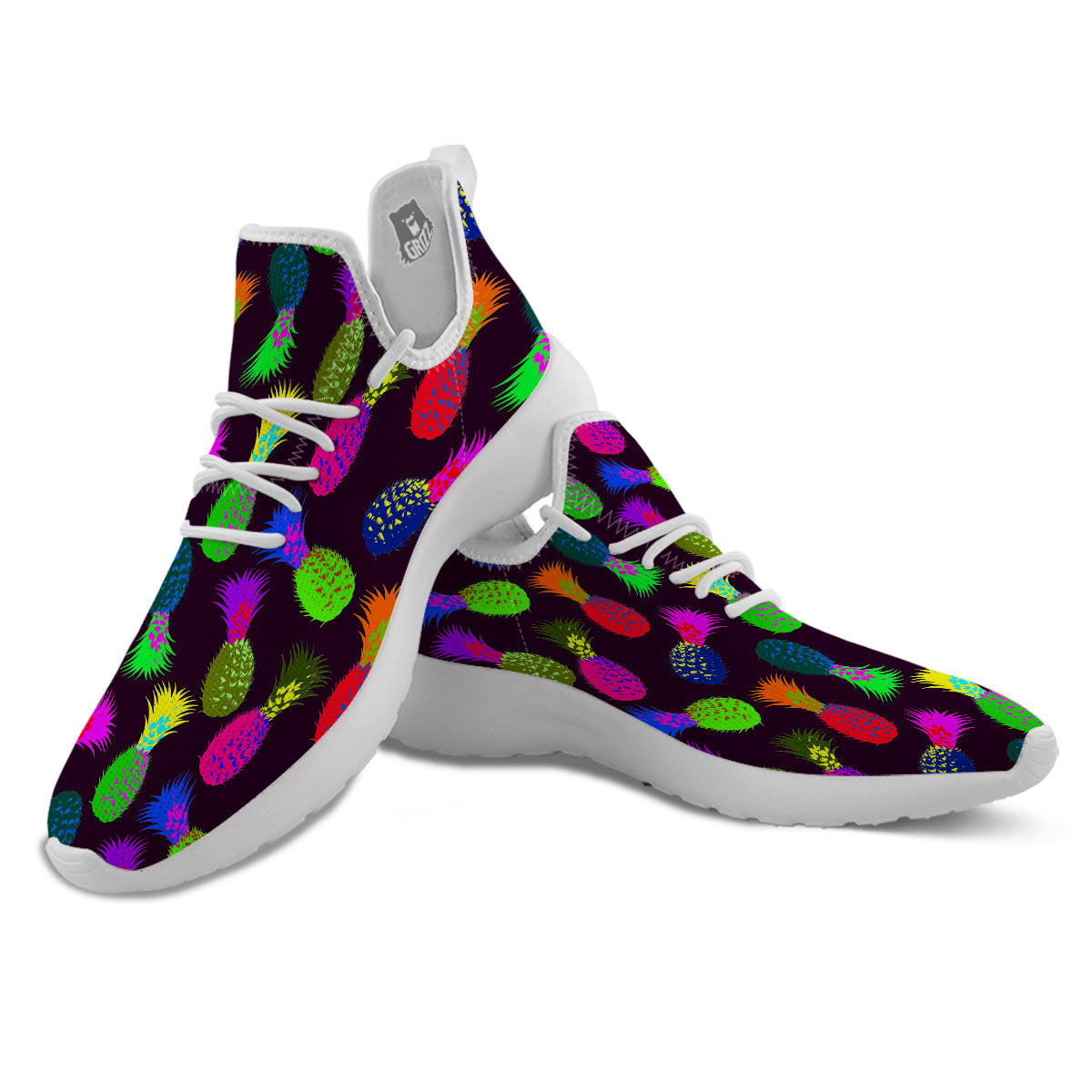 Pineapple Neon Trippy Print Pattern White Athletic Shoes-grizzshop