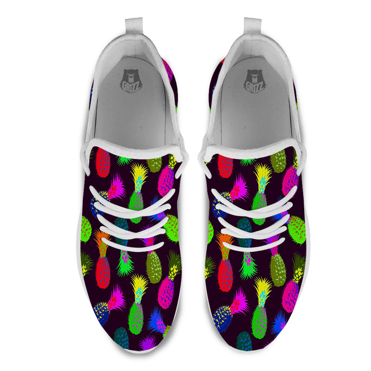 Pineapple Neon Trippy Print Pattern White Athletic Shoes-grizzshop