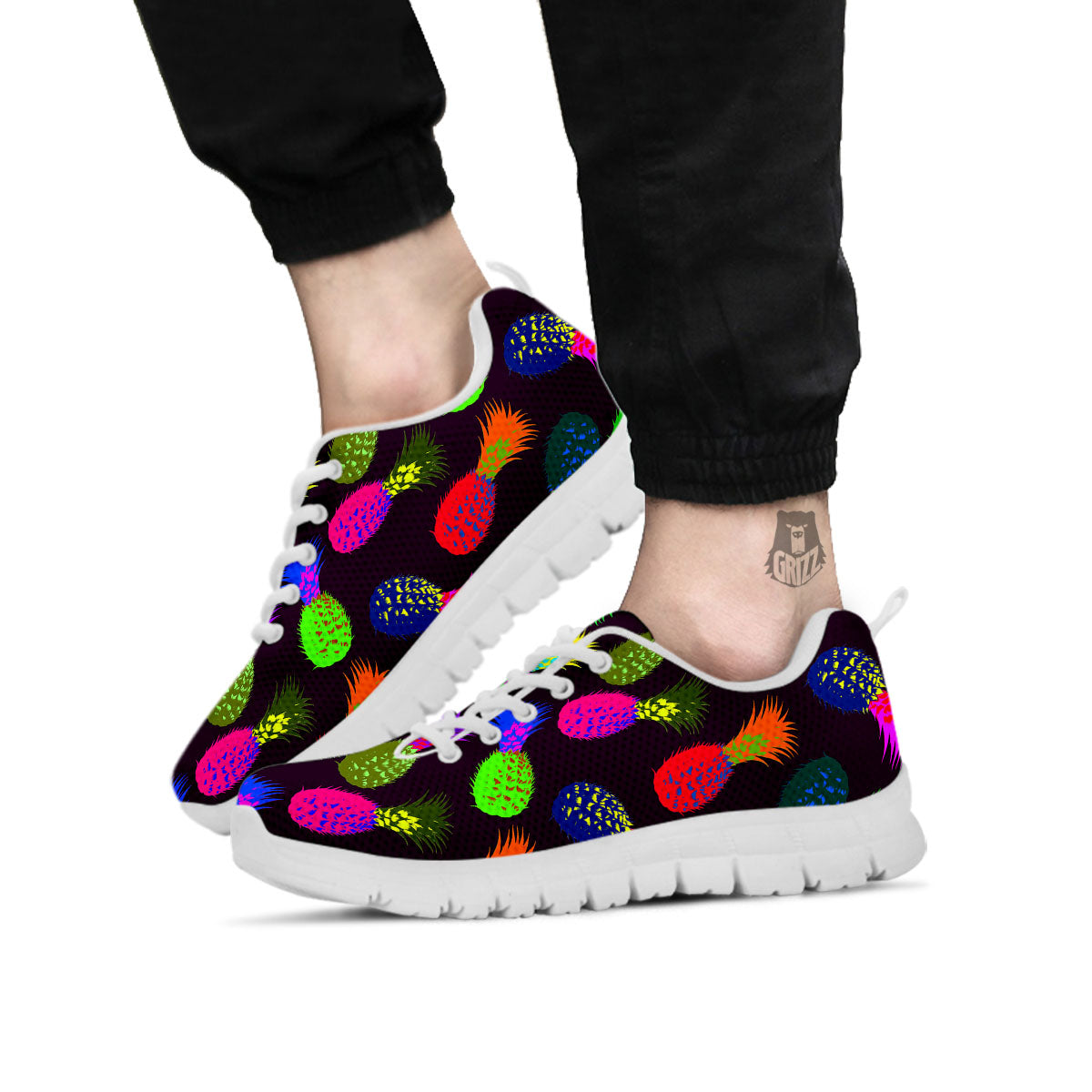 Pineapple Neon Trippy Print Pattern White Sneaker-grizzshop