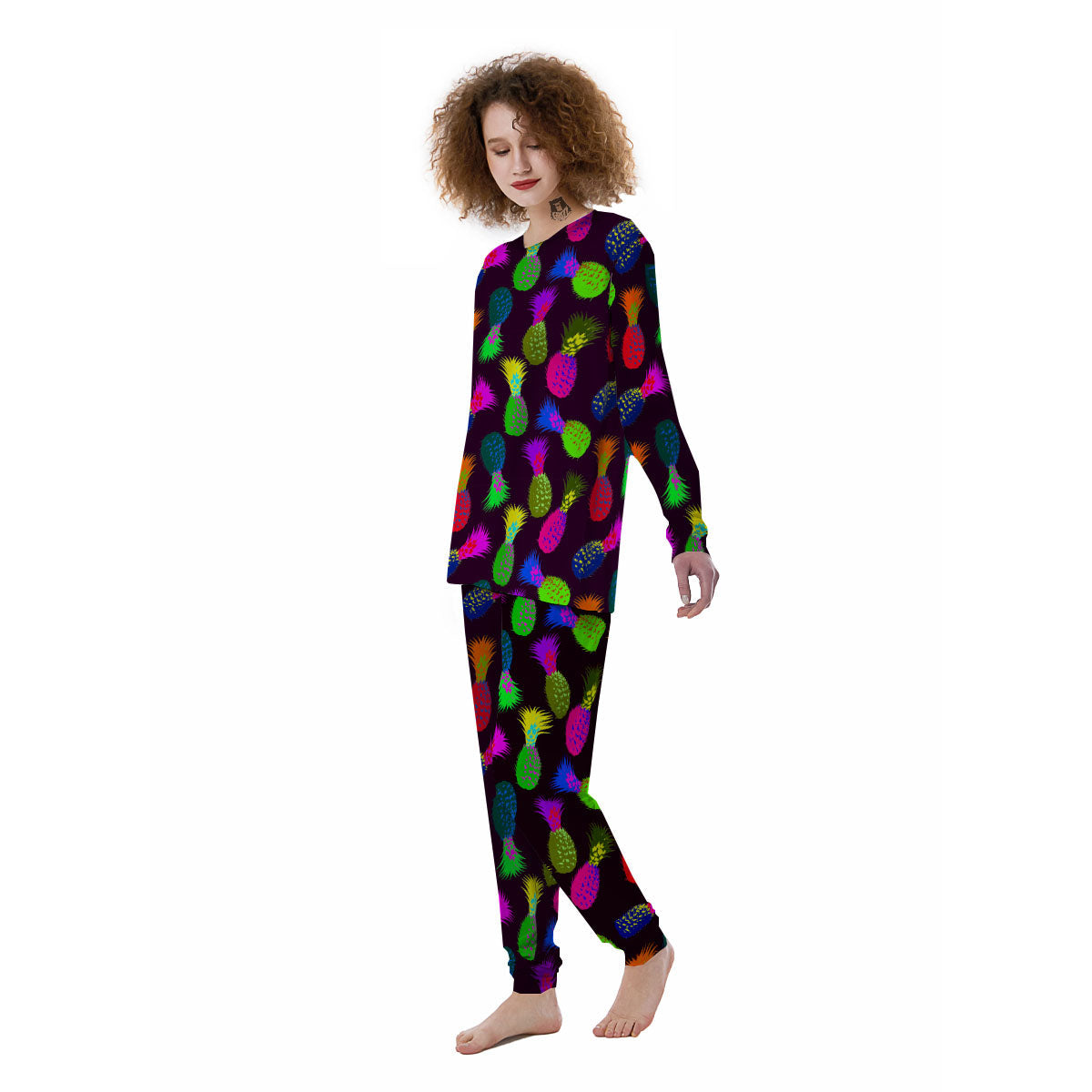 Pineapple Neon Trippy Print Pattern Women's Pajamas-grizzshop