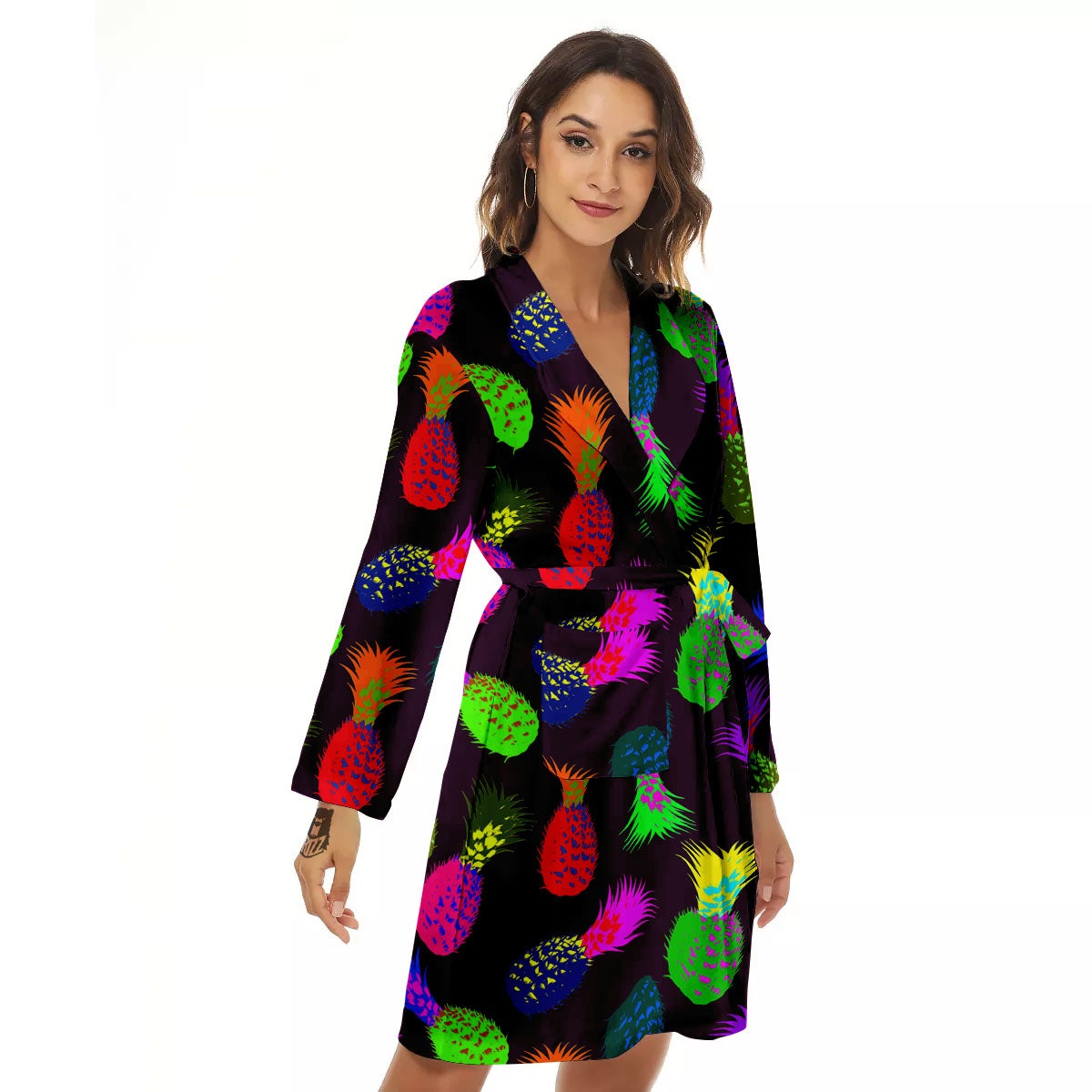 Pineapple Neon Trippy Print Pattern Women's Robe-grizzshop